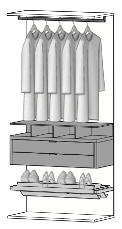 PF05 - Regalelement, Ladenelement m. 2 Schubladen, ausziehbares Schuhfach