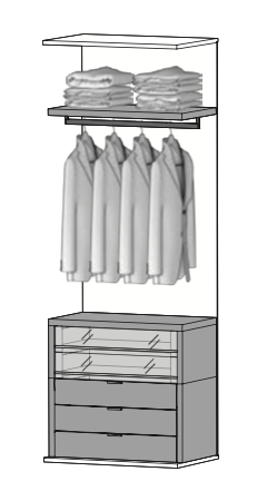 P.09 Regalboden, 1 Ladenelement m. Glasfronten, 1 Ladenelement