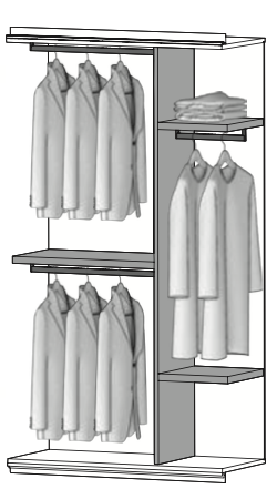 PG11 - vertikale Abtrennung, 3 Kleiderstangen, 3 Regalböden