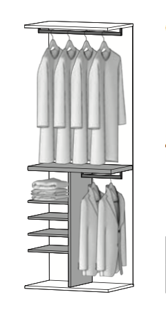 P.12 Kleiderstange, vertikale Abtrennung m. 4 kleinen Fächern