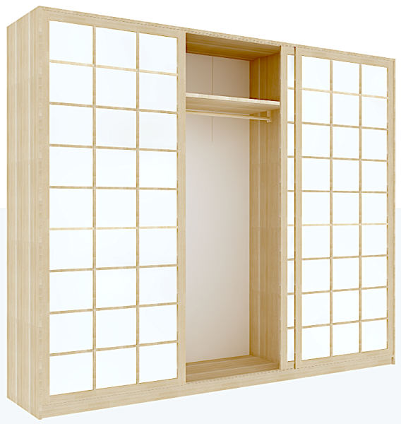 Kleiderschrank SHOJI 300x220 cm mit 3 Schiebetüren, Buche massiv