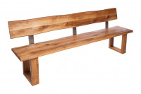 Sitzbank OKU m. Rückenlehne u. Holzgestell, Eiche massiv 4 cm 120x50x45/83 cm / Eiche m. geraden Kanten / Geölt / ohne Füllung / Massivholzkufen U-Form, 4x10 cm