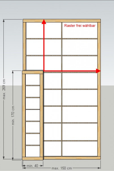 Shoji-Element 'L', Breite 40-150 x Höhe (Länge) 170-269 cm