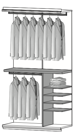 PG02 - vertikale Abtrennung m. 4 Regalböden, 1 Kleiderstange kurz