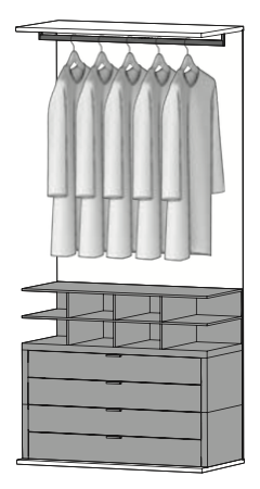 PF07 - 2 Regalelemente u. Ladenelement m. 4 Schubladen