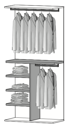 PF10 - vertikale Trennung m. 3 Regalböden, 1 Kleiderstange kurz