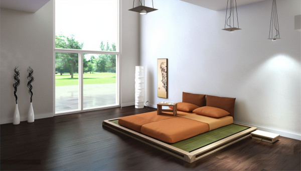 Massivholzbett AIKO, inkl. Lattenrost und Tatami