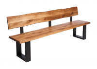Sitzbank OKU mit Rückenlehne u.Metallgestell, Eiche massiv 4 cm 120x50x45/83 cm / Eiche m. geraden Kanten / Geölt / ohne Füllung / Stahl...