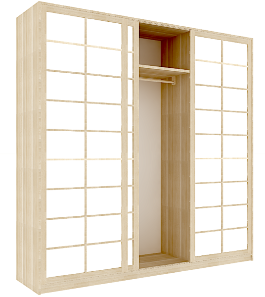 Kleiderschrank SHOJI 250x220 cm mit 3 Schiebetüren, Buche massiv