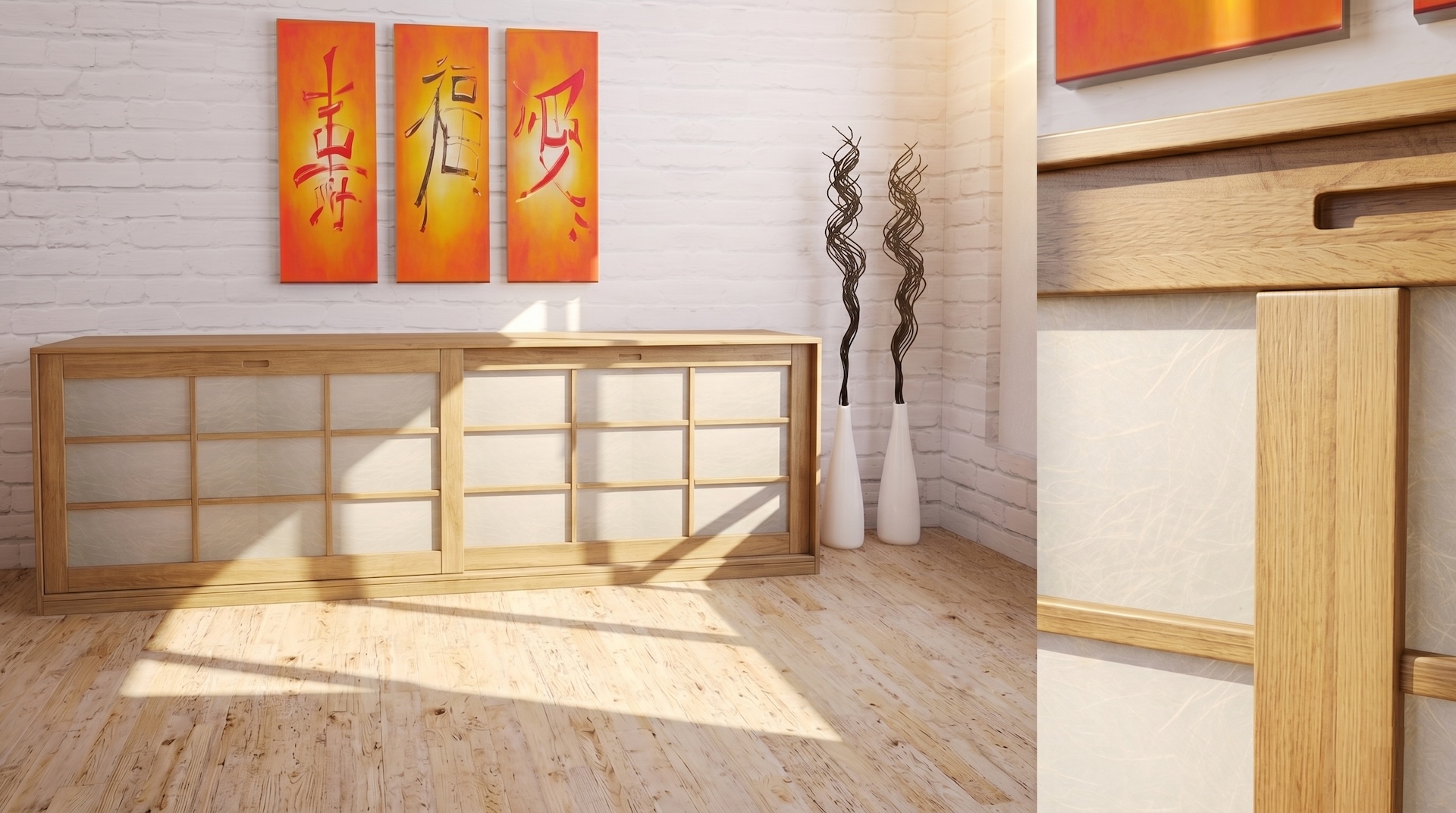 Sideboard mit Shoji-Schiebetüren aus massivem Buchenholz