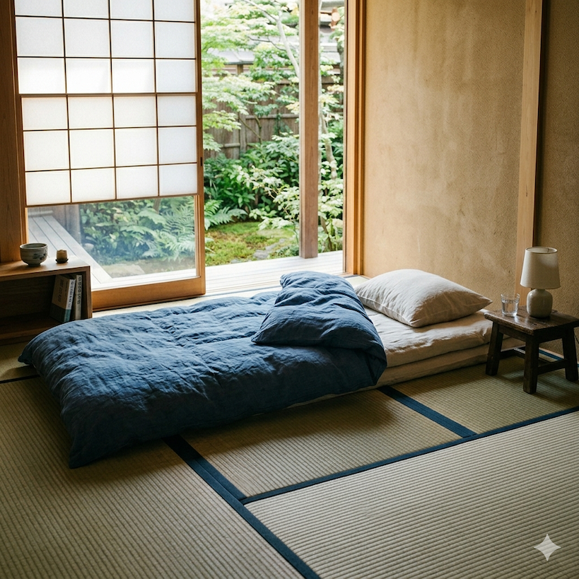 Tatami mit Futonmatratze als Schlafplatz