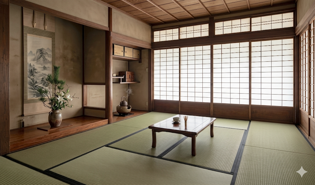 Klassischer japanischer Washitsu-Raum mit Tatami