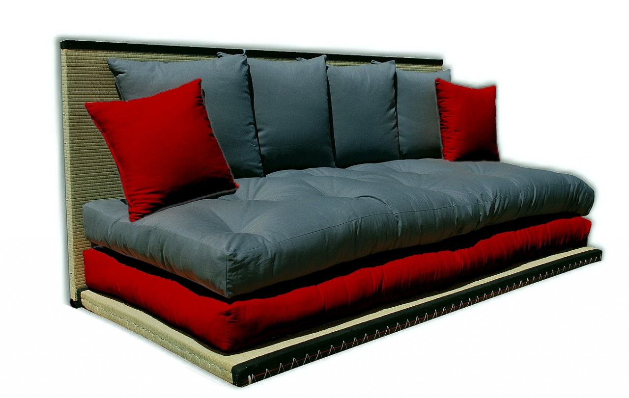 Tatami Sofabett Farbkombination Rot mit Anthrazit