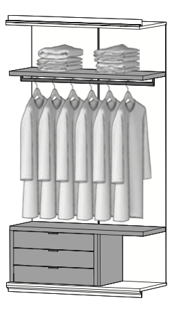 PG04 - Regalboden, vertikale Abtrennung, Ladenelement m. 3 Schubladen