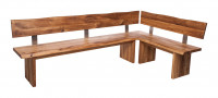 Ecksitzbank OKU mit Rückenlehne u.Holzgestell, Eiche massiv 4 cm 120x50x45/83 cm / Eiche m. geraden Kanten / Geölt / ohne Füllung / Massivholzkufen U-Form,...