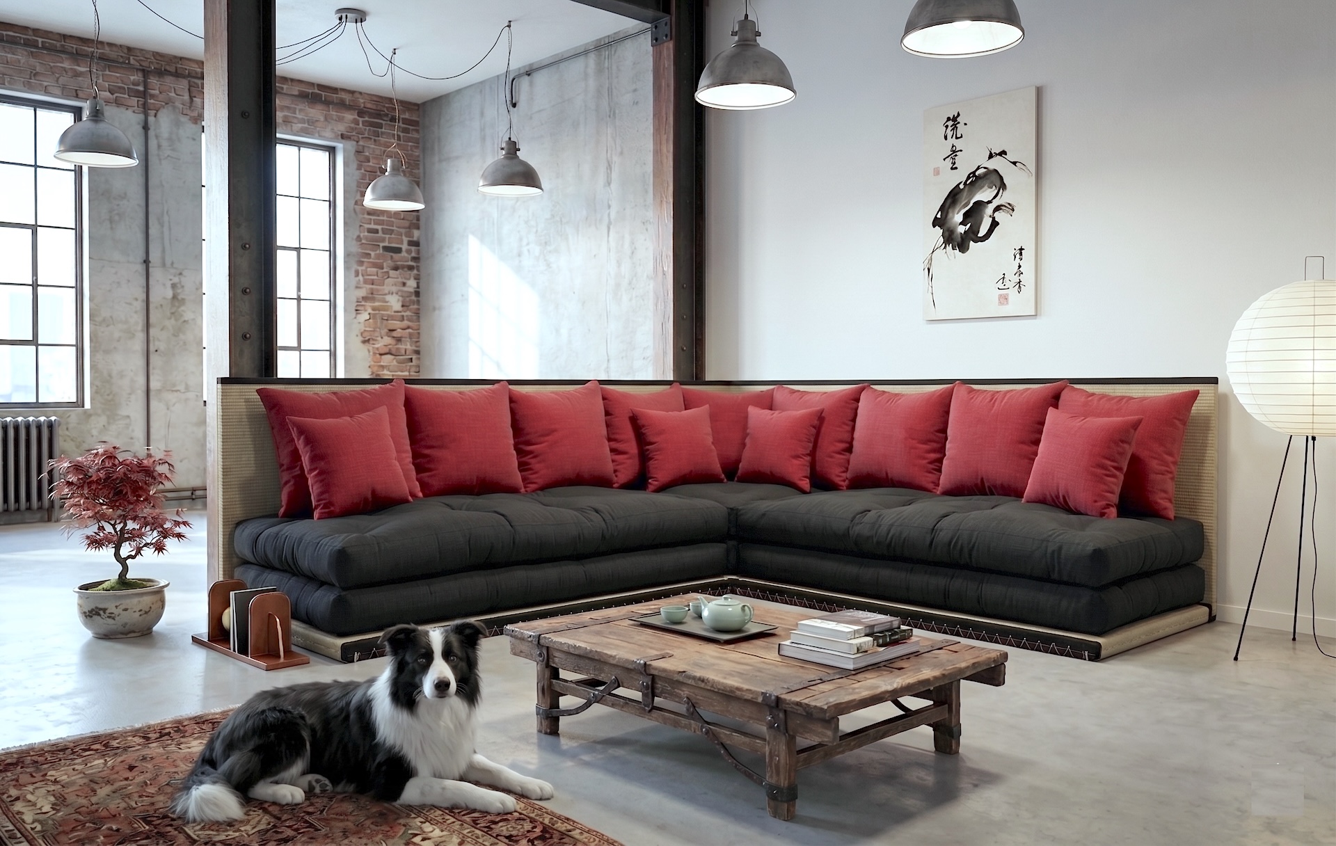 Tatami Sofabett als Gästebett – Baumwoll-Futon auf Tatami im japanischen Schlafraum